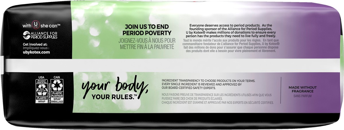 slide 9 of 9, U by Kotex Clean & Secure Overnight Maxi Pads with Wings, Extra Heavy Absorbency, 12 Count, 12 ct