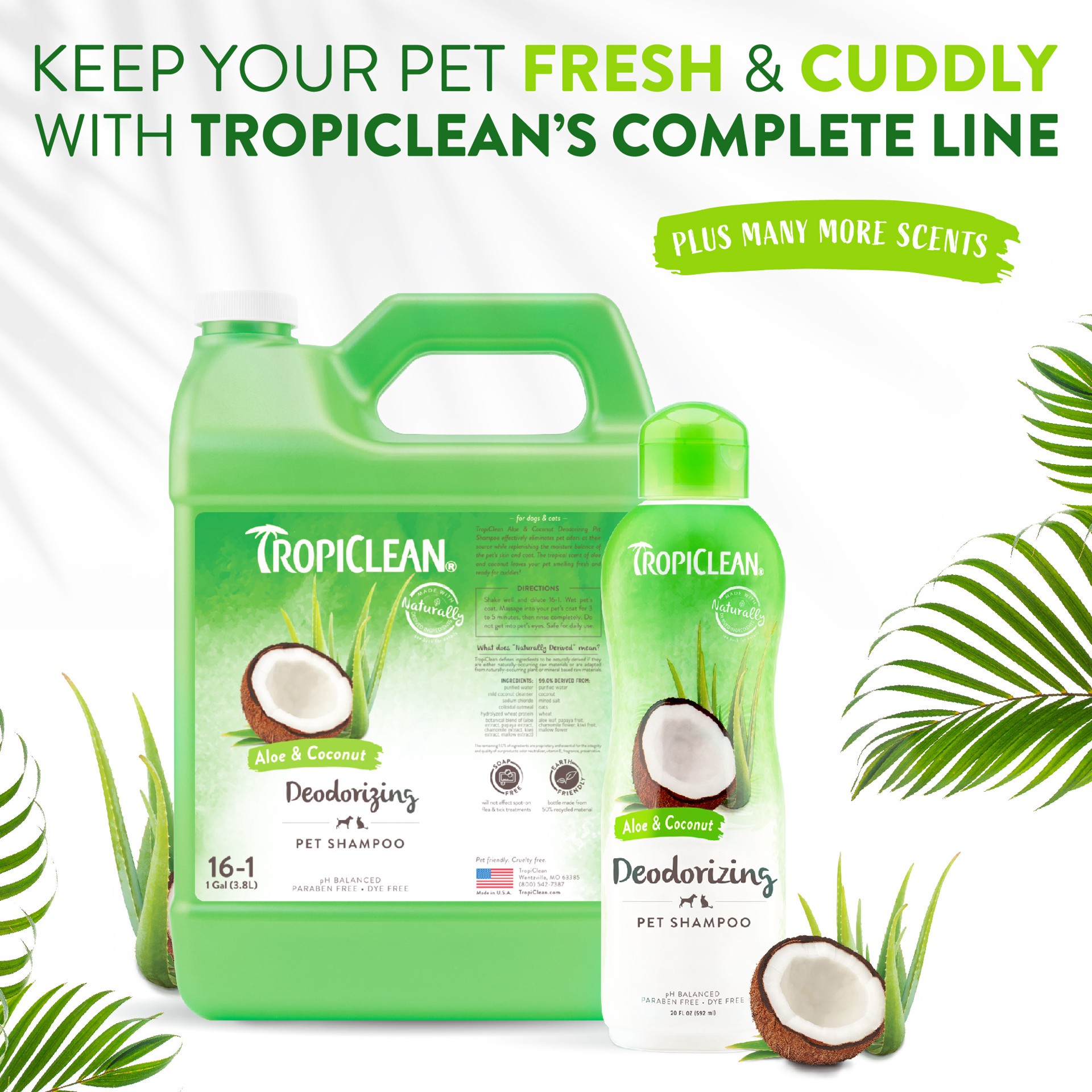 slide 7 of 10, TropiClean Aloe & Coconut Deodorizing Shampoo for Pets, 20oz, 20 fl oz