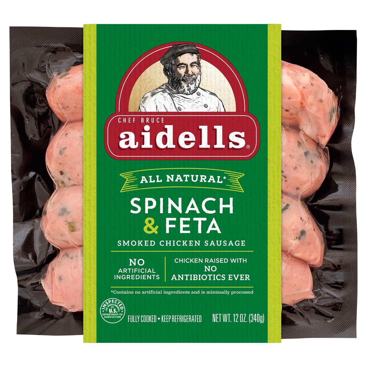 slide 1 of 1, Aidells Spinach & Feta Sausage, 12 oz