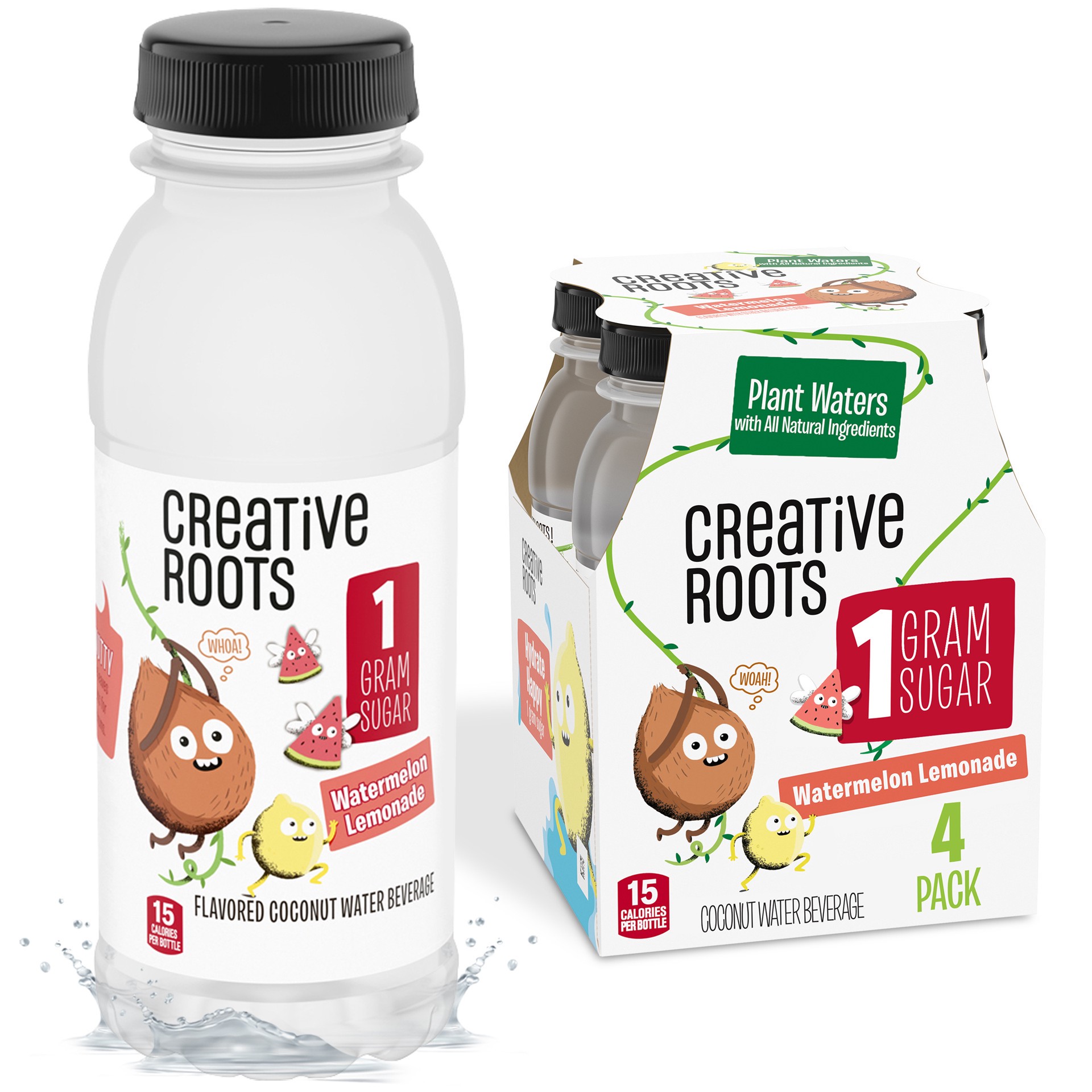 slide 1 of 9, Creative Roots Watermelon Lemonade Naturally Flavored Coconut Water Beverage, 4 ct Pack, 8.5 fl oz Bottles, 4 ct, 8.5 fl oz