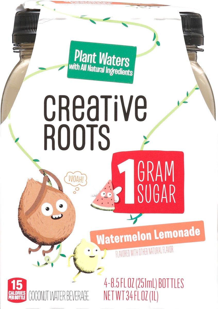 slide 4 of 9, Creative Roots Watermelon Lemonade Naturally Flavored Coconut Water Beverage, 4 ct Pack, 8.5 fl oz Bottles, 4 ct, 8.5 fl oz