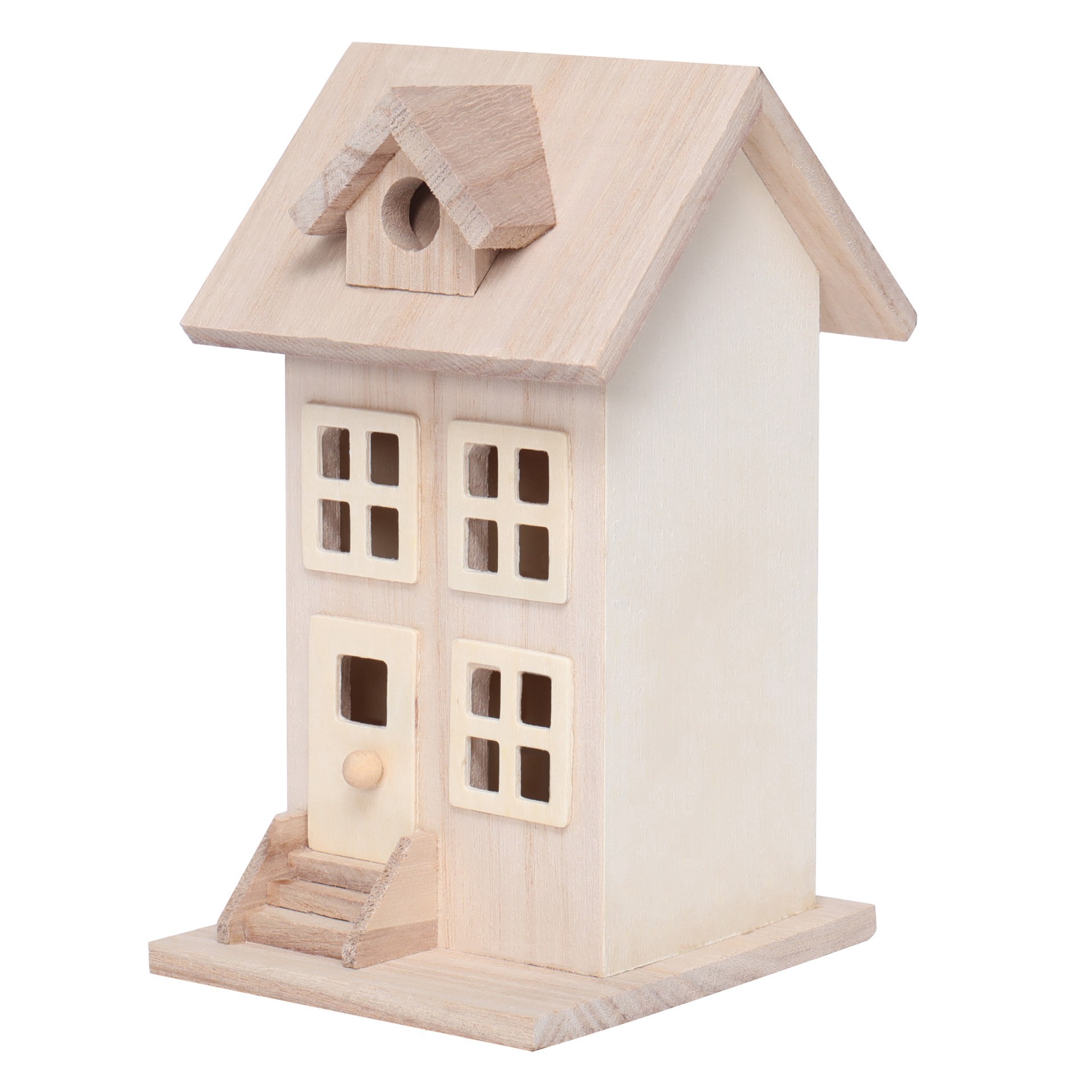 slide 6 of 6, 7.5" Unfinished Wood Townhouse Birdhouse By Make Market, 4.1 in x 4.5 in x 7.4 in