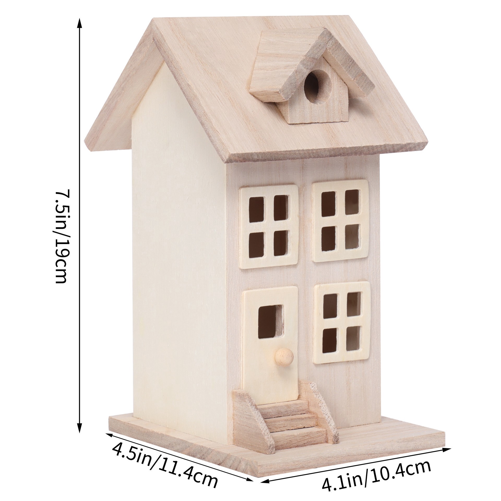slide 5 of 6, 7.5" Unfinished Wood Townhouse Birdhouse By Make Market, 4.1 in x 4.5 in x 7.4 in