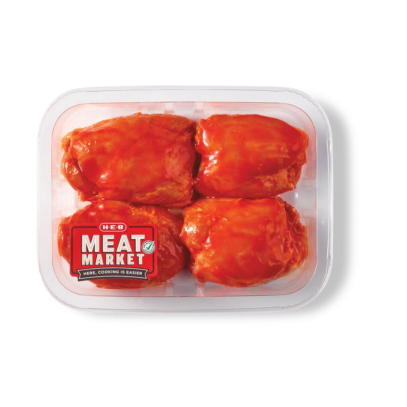 slide 1 of 1, H-E-B Meat Market Marinated Boneless Chicken Thighs - Hot Wing Sauce, per lb
