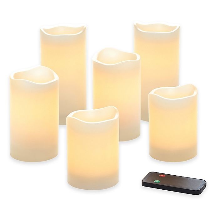 slide 1 of 3, Candle Impressions Flameless LED Wax Pillar Candles with Remote, 6 ct