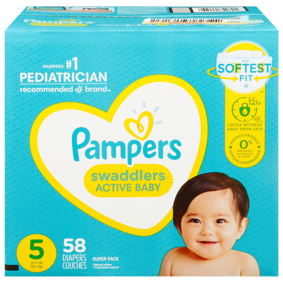 slide 1 of 1, Pampers Swaddlers Super Pack 5 (27+ lb) Diapers 58 ea, 58 ct