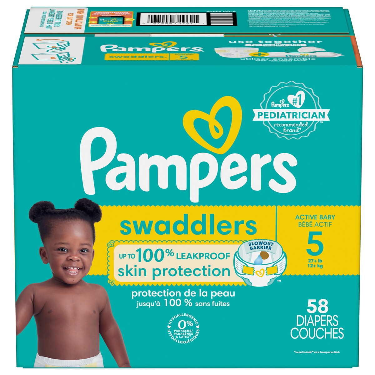 slide 2 of 8, Pampers Swaddlers Active Baby Diapers, Size 5, 58 Count, 58 ct