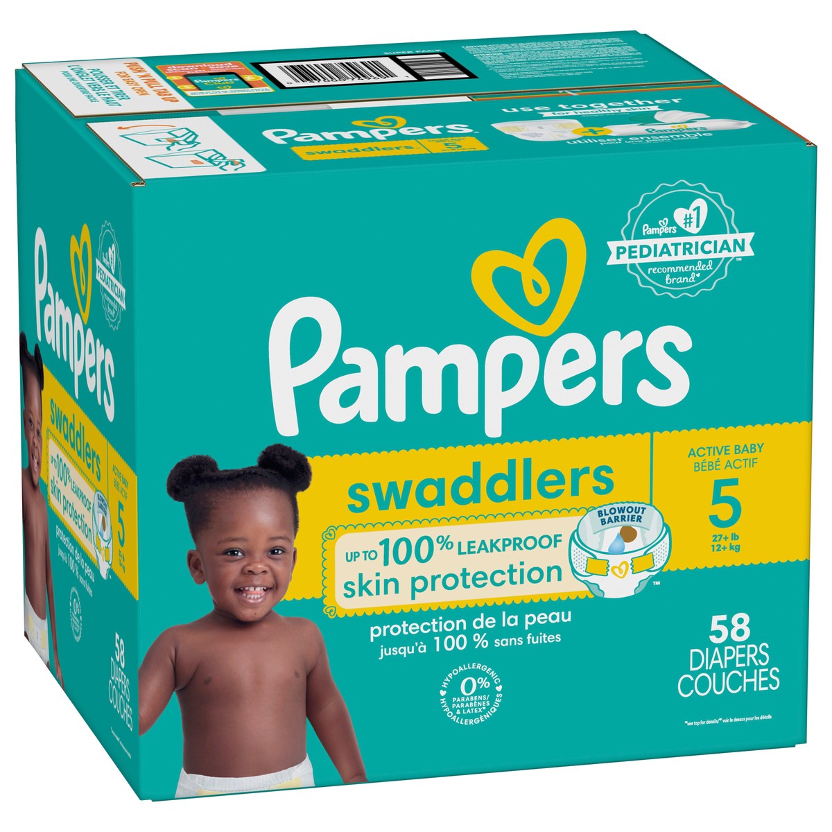 slide 5 of 8, Pampers Swaddlers Active Baby Diapers, Size 5, 58 Count, 58 ct
