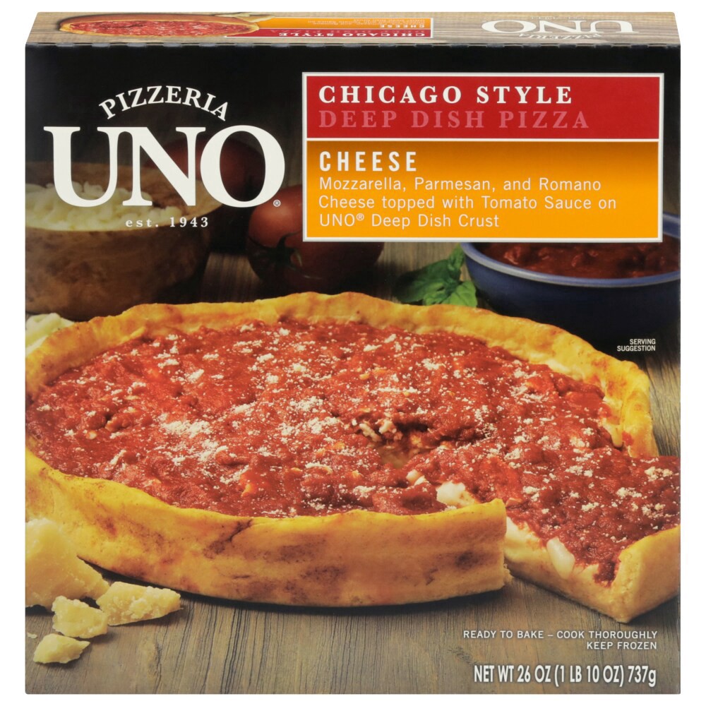 slide 1 of 3, Uno Nine Inch Deep Dish Chicago Style Cheese Pizza, 26 oz