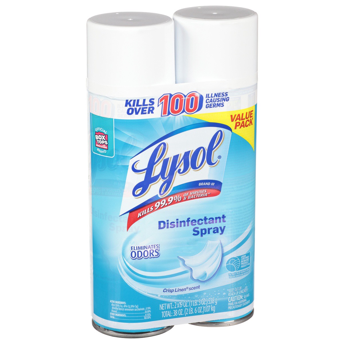 slide 9 of 9, Lysol Disinfectant Spray, Sanitizing and Antibacterial Spray, For Disinfecting and Deodorizing, Crisp Linen, 19 Fl. Oz (Pack of 2), 2 ct