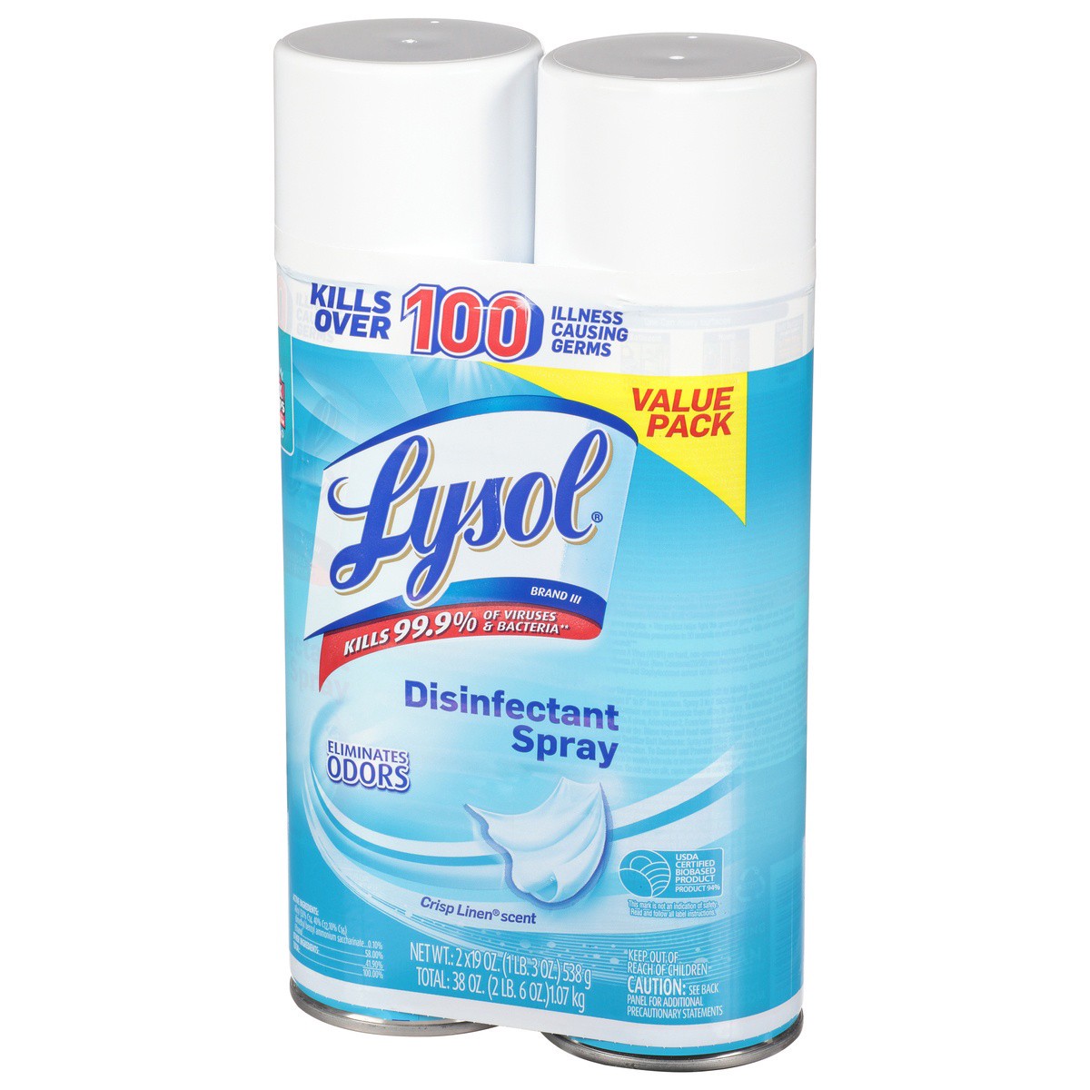 slide 6 of 9, Lysol Disinfectant Spray, Sanitizing and Antibacterial Spray, For Disinfecting and Deodorizing, Crisp Linen, 19 Fl. Oz (Pack of 2), 2 ct