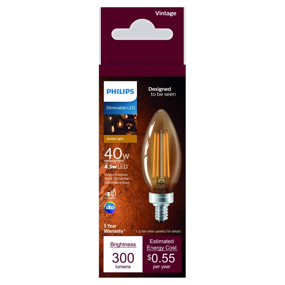 slide 1 of 1, Philips 45Watt (40 Watt Equivalent) Candelabra Base Blunt Tip Candle B11 Led Light Bulb, 1 ct