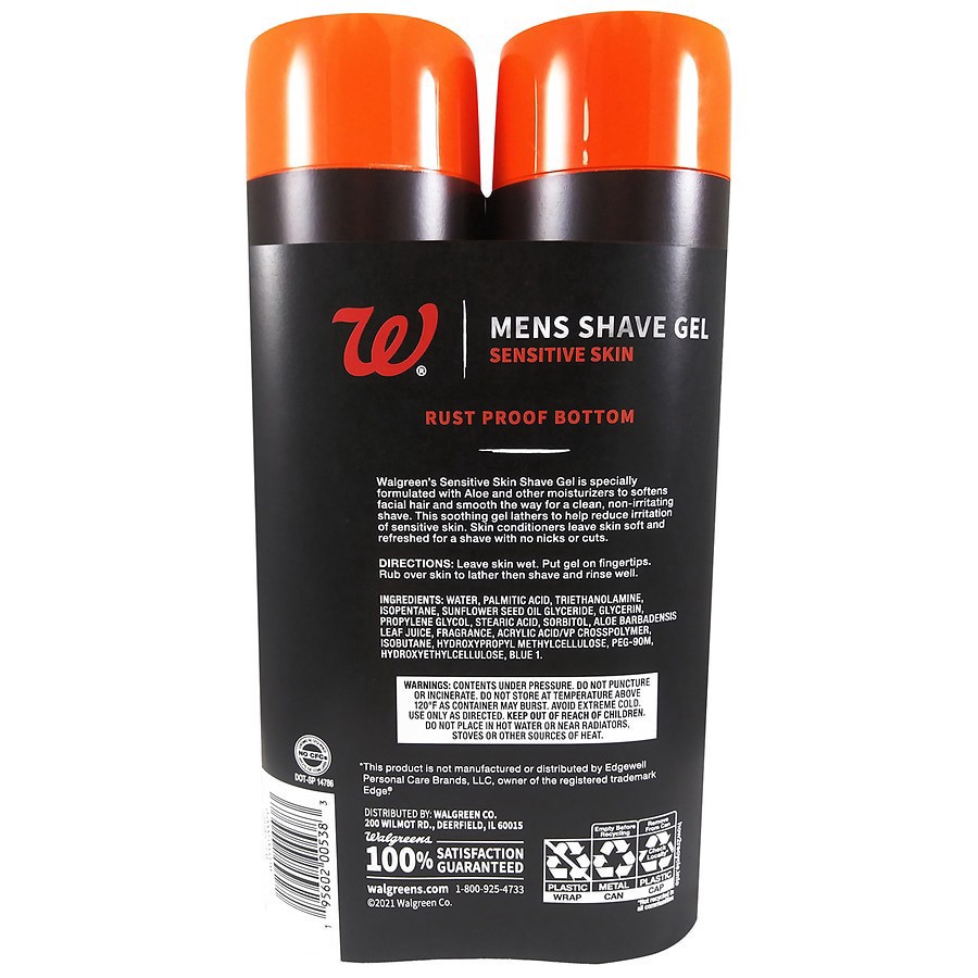 slide 2 of 2, Walgreens Beauty Men's Sensitive Shave Gel, 2 ct 7 oz