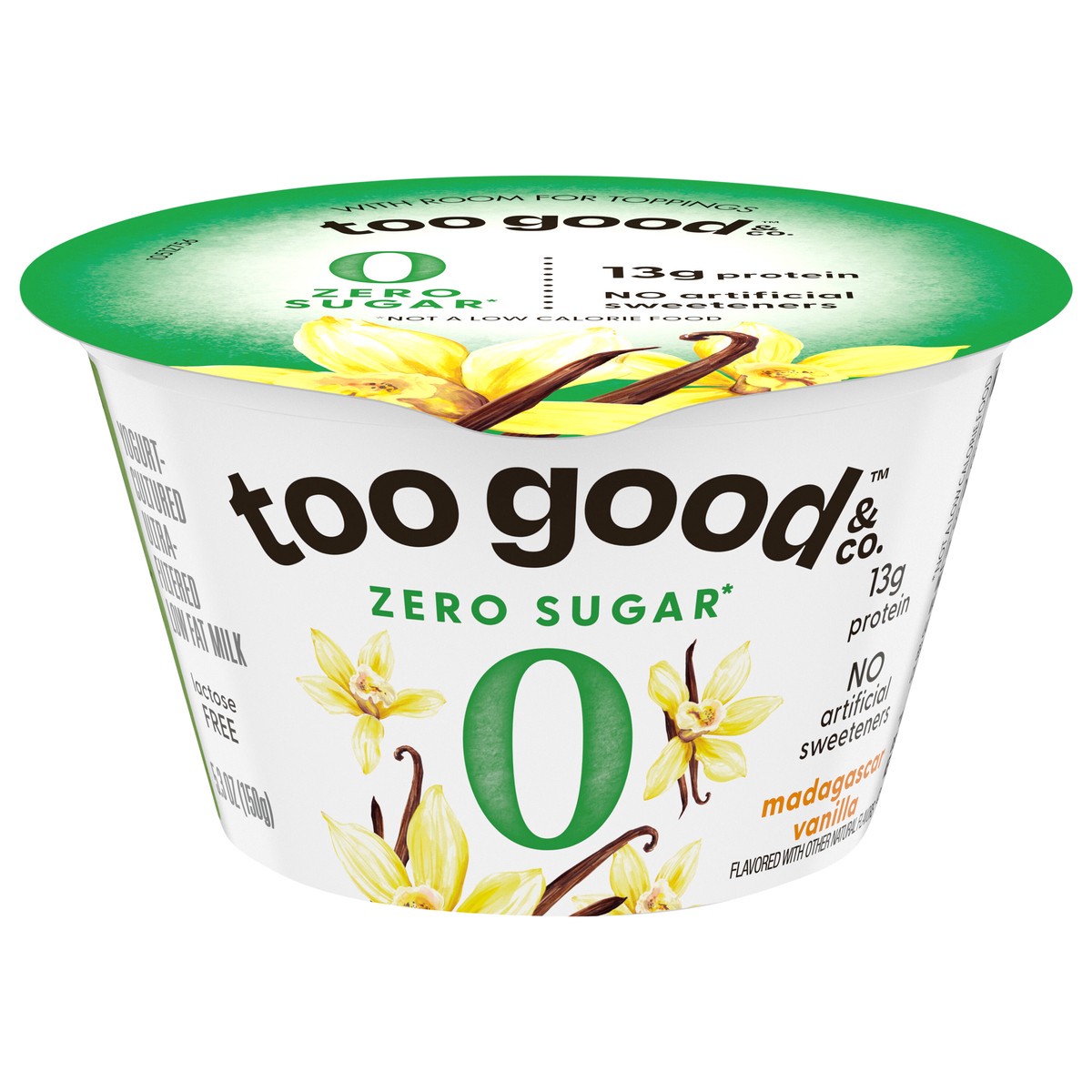 slide 1 of 15, Too Good & Co. Zero Sugar Vanilla Yogurt-Cultured Ultra-Filtered Low Fat Milk Product, Gluten Free, Keto Friendly, 5.3 OZ Cup, 5.3 oz