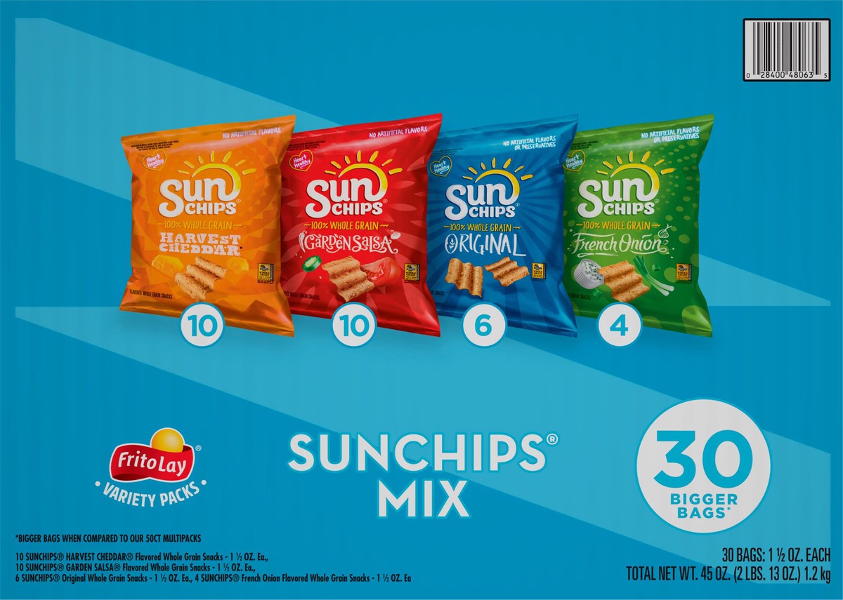 slide 8 of 11, Frito-Lay SunChips Mix Variety Pack - 30 ct, 30 ct