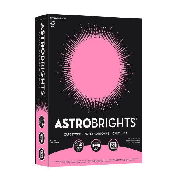 slide 1 of 5, ASTROBRIGHTS Color Card Stock, FSC Certified, 65 lb, Pulsar Pink, 250 ct; 8 1/2 in x 11 in