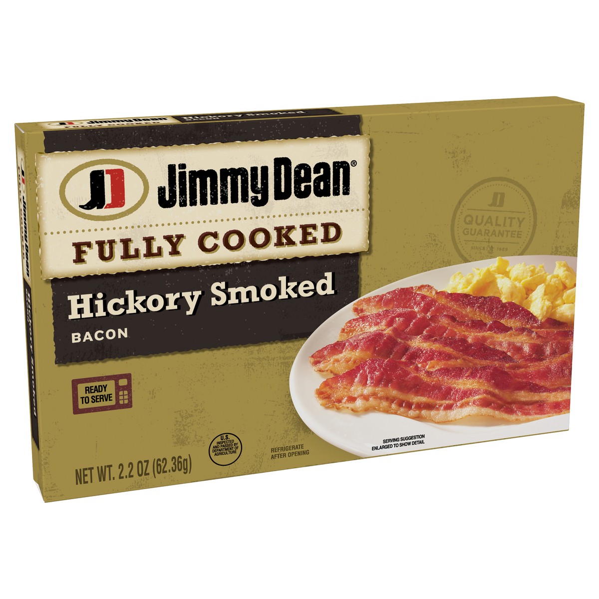 slide 6 of 8, Jimmy Dean Fully Cooked Hickory Smoked Bacon, 2.2 oz, 62.37 g