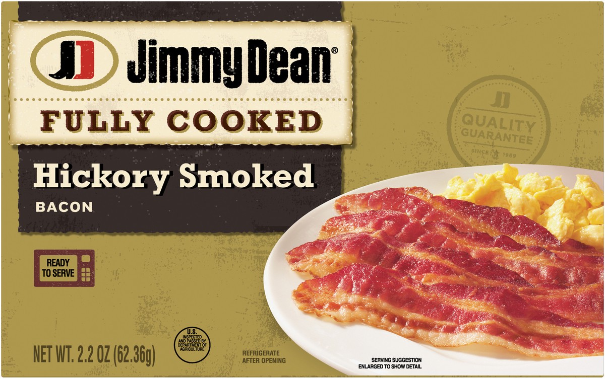 slide 5 of 8, Jimmy Dean Hickory Smoked Bacon, 2.2 oz, 62.37 g