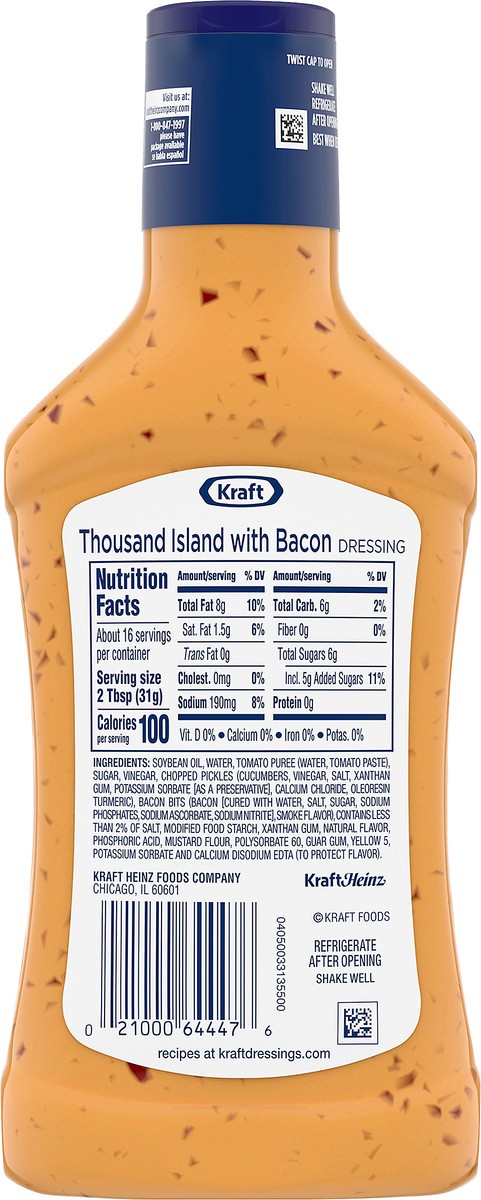 slide 7 of 9, Kraft Thousand Island Salad Dressing with Bacon, 16 fl oz Bottle, 16 fl oz