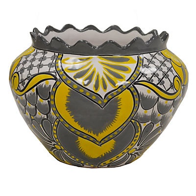 slide 1 of 1, Blue Orange Pottery Gray & Yellow Wavy BallTalavera Planter, 1 ct