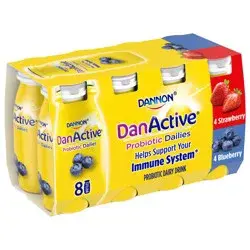 DanActive Probiotic Dailies Dairy Drink, Variety Pack, Blueberry & Strawberry, 3.1 oz., 8 Pack
