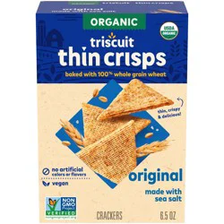 Triscuit Organic Original Whole Grain Wheat Crackers, Organic Crackers, Vegan Snacks, Lunch Snacks, 6.5 oz