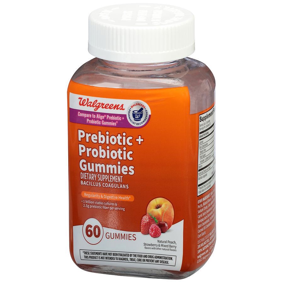 slide 4 of 5, Walgreens Prebiotic + Probiotic Gummies, 60 ct