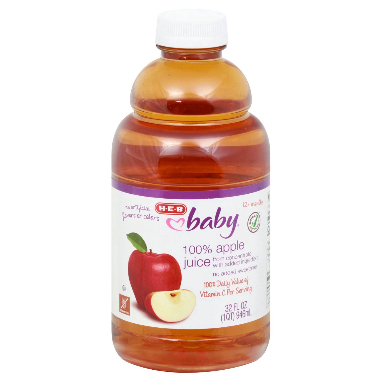 slide 1 of 1, H-E-B Baby 100% Apple Juice, 32 oz