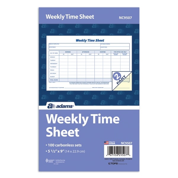 slide 1 of 1, Adams Weekly Time Sheet, 2-Part, White, 100 ct