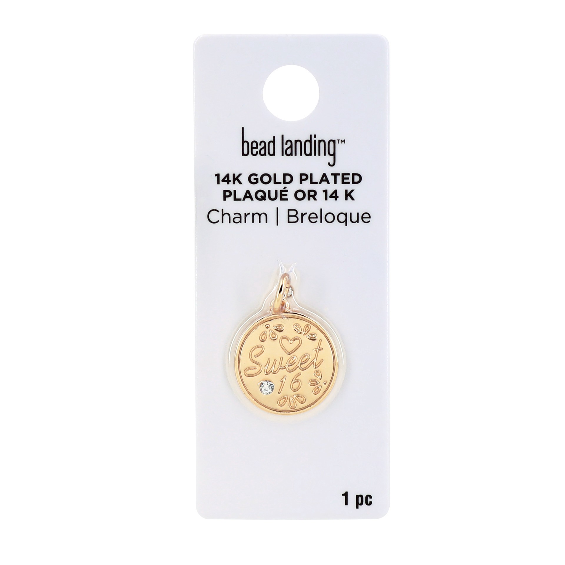 slide 3 of 4, 14k Gold Plated Sweet 16 Disc Charm By Bead Landing, 0.65 in x 0.85 in x 0.08 in