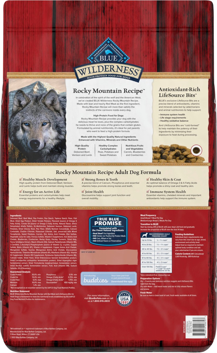 slide 7 of 13, Blue Buffalo Wilderness Rocky Mountain Recipe High Protein, Natural Adult Dry Dog Food, Red Meat 22-lb, 22 lb