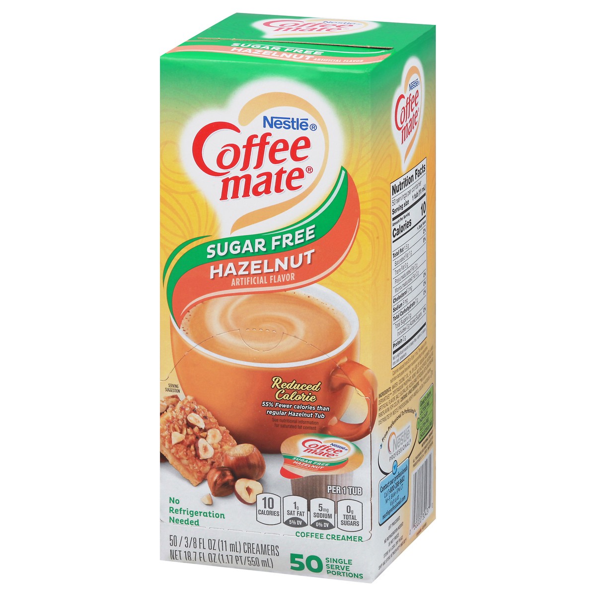 slide 6 of 10, NESTLE COFFEE MATE Coffee Creamer Zero Sugar Hazelnut Flavor, Liquid Creamer Singles, 0.375 fl oz, Carton of 50, 18.70 fl oz