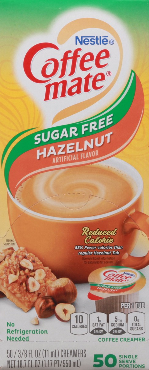 slide 3 of 10, NESTLE COFFEE MATE Coffee Creamer Zero Sugar Hazelnut Flavor, Liquid Creamer Singles, 0.375 fl oz, Carton of 50, 18.70 fl oz