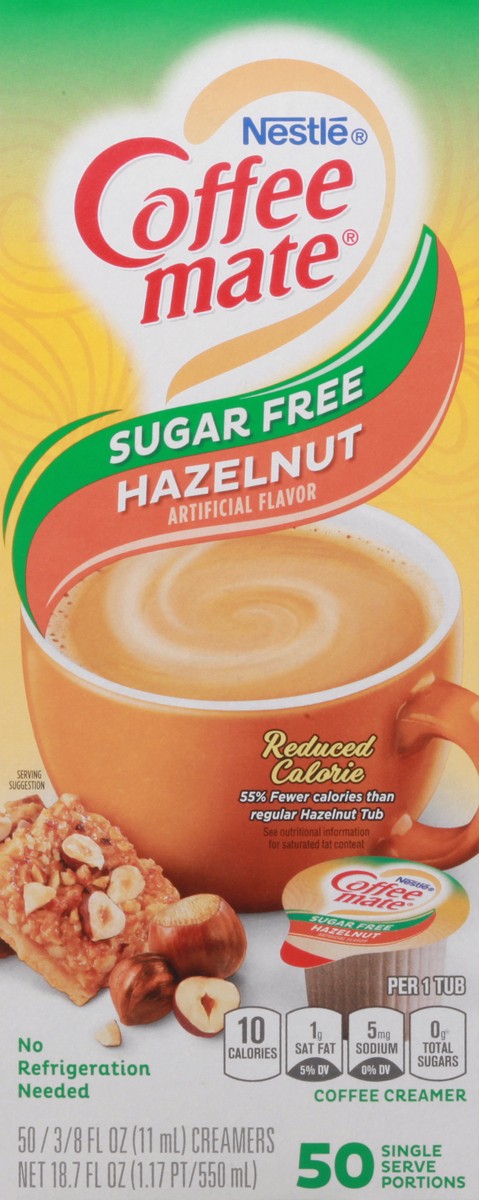 slide 3 of 10, NESTLE COFFEE MATE Coffee Creamer Zero Sugar Hazelnut Flavor, Liquid Creamer Singles, 0.375 fl oz, Carton of 50, 18.70 fl oz