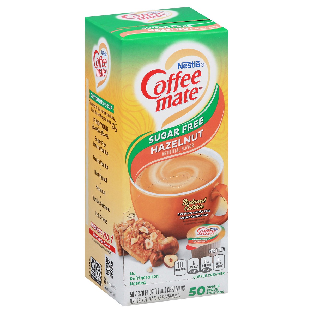 slide 7 of 10, NESTLE COFFEE MATE Coffee Creamer Zero Sugar Hazelnut Flavor, Liquid Creamer Singles, 0.375 fl oz, Carton of 50, 18.70 fl oz