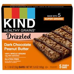 KIND Healthy Grains Bars, Drizzled Dark Chocolate Peanut Butter, 1.16 oz, 5 Count