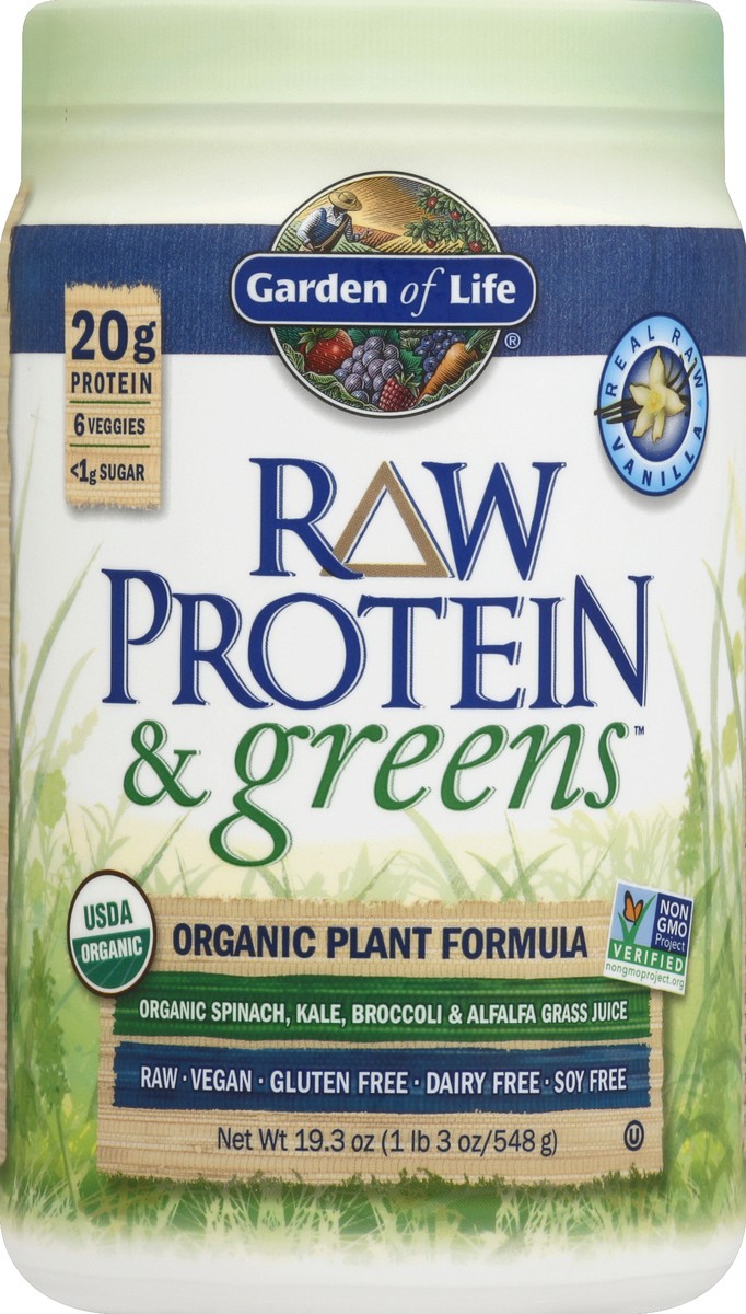 slide 1 of 3, Garden of Life Raw Protein & Greens Vanilla Plant Protein Powder, 19.3 oz