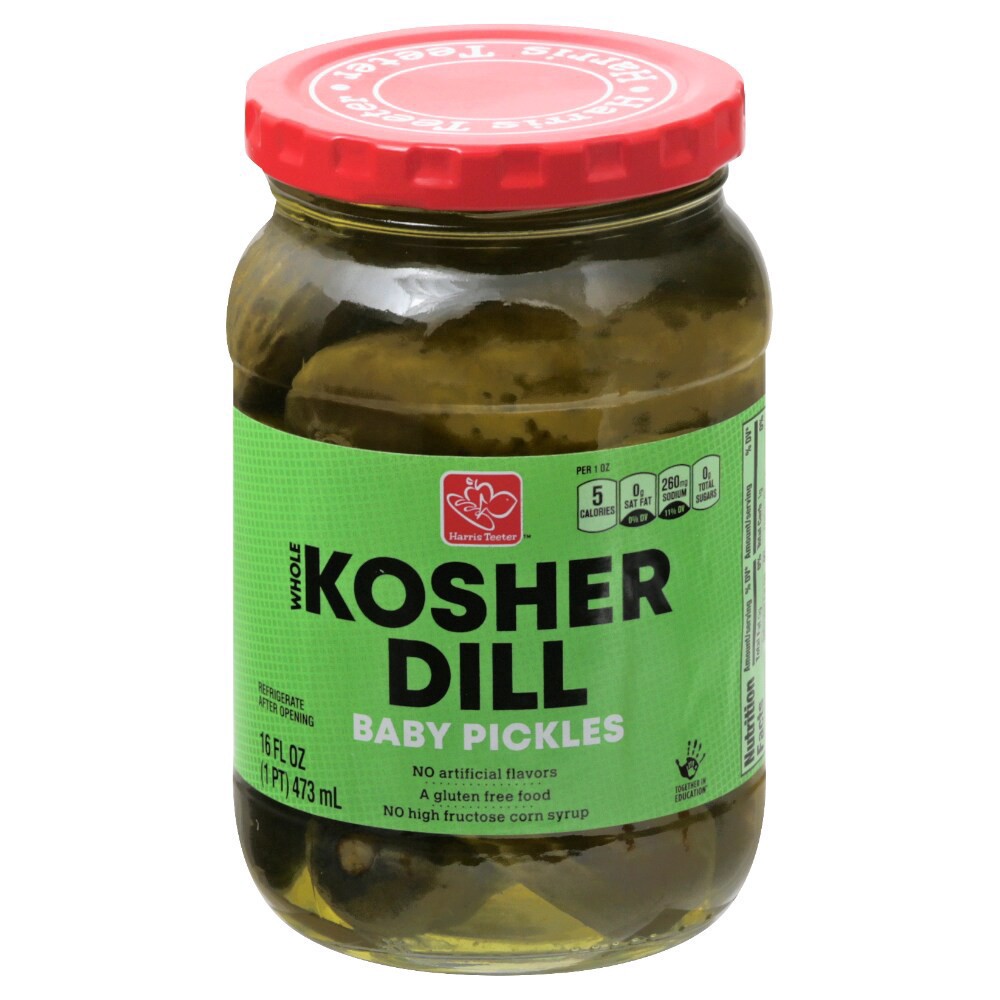 slide 2 of 3, Harris Teeter™ Whole Kosher Dill Baby Pickles, 16 fl oz