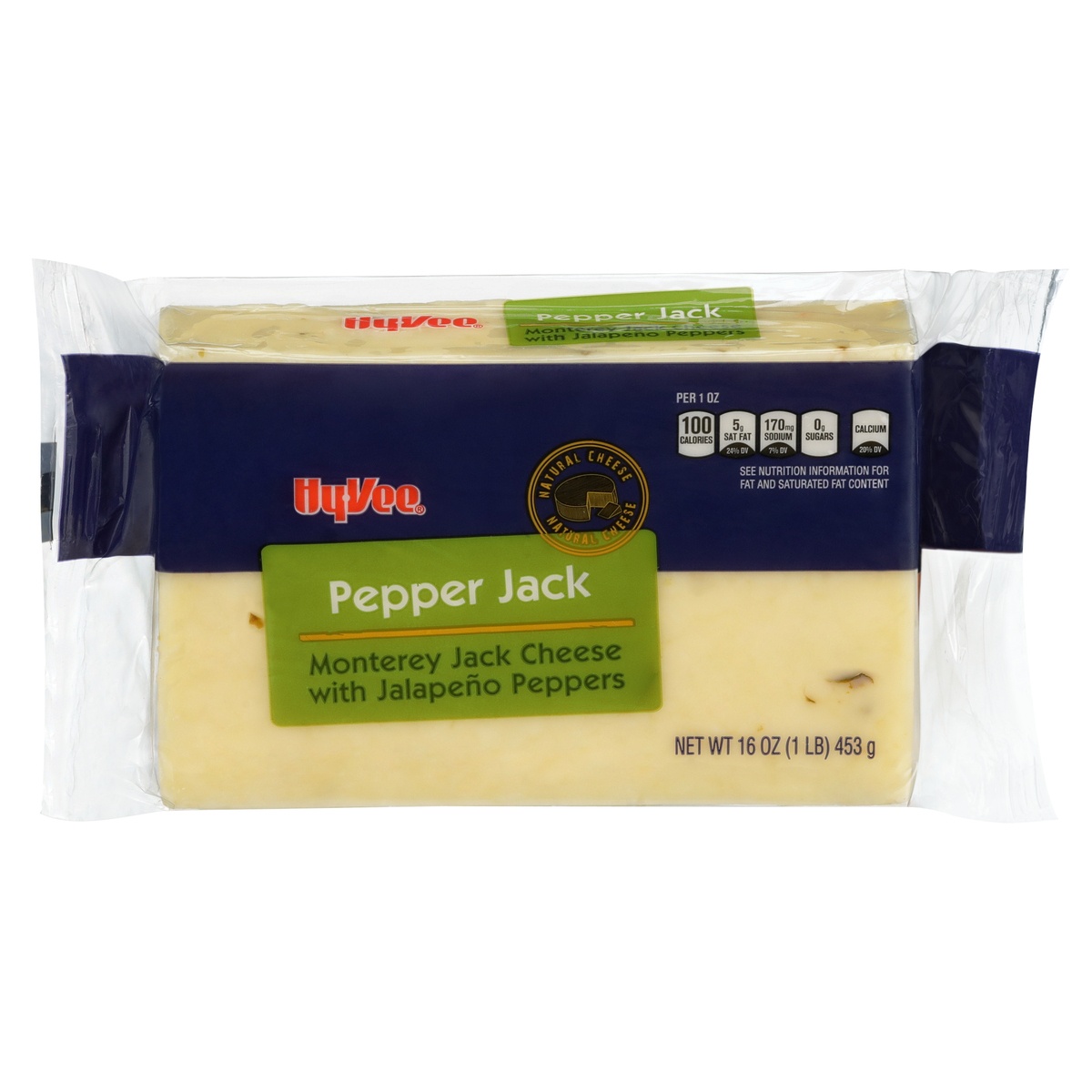 slide 1 of 1, Hy-vee Pepper Jack Monterey Jack Cheese With Jalapeno Peppers, 16 oz