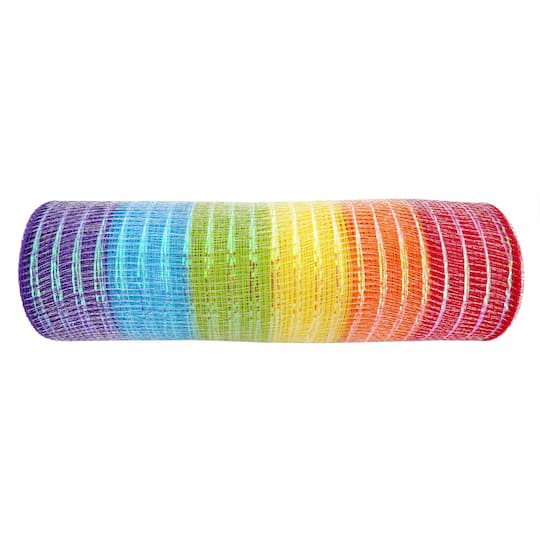 slide 1 of 4, 10" X 6.3yd. Rainbow Striped Mesh By Celebrate It, 10 in x 6.3 yd
