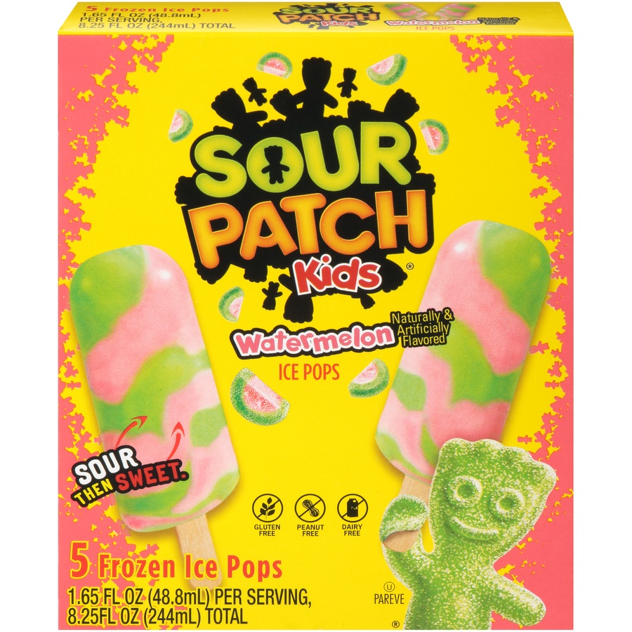 slide 1 of 8, Sour Patch Kids Frozen Ice Pops - Watermelon, 5 ct; 1.65 fl oz