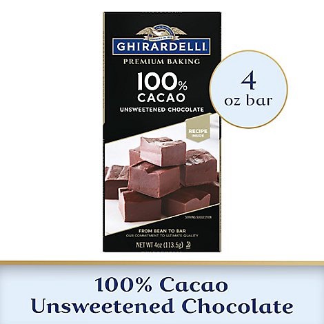 slide 1 of 1, Ghirardelli Premium 100% Cacao Unsweetened Chocolate Baking Bar - 4 Oz, 4 oz