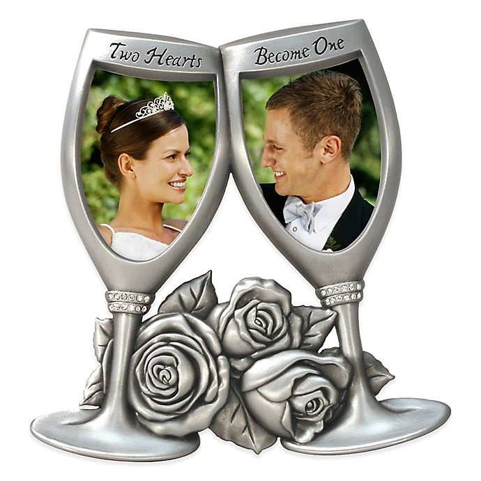 slide 1 of 1, Malden 2-Photo Two Hearts Become One'' Champagne Glasses Frame - Silver'', 2 in x 3 in