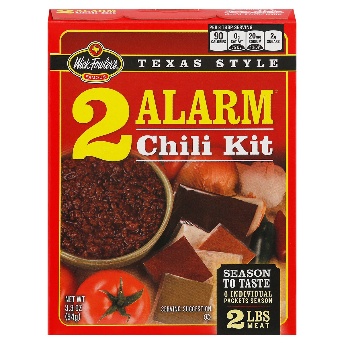 slide 1 of 9, Wick Fowler's Famous Texas Style 2 Alarm Chili Kit 3.3 oz, 3.3 oz
