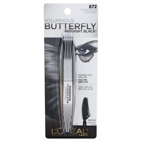 slide 1 of 6, L'Oréal Voluminous Butterfly Midnight - 872 Midnight Black, 0.22 fl oz