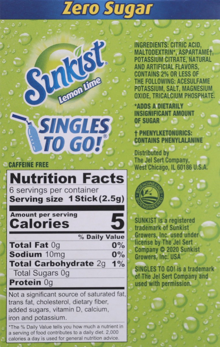 slide 6 of 9, Sunkist Zero Sugar Lemon Lime Drink Mix Singles-Sunkist - 6 ct, 6 ct