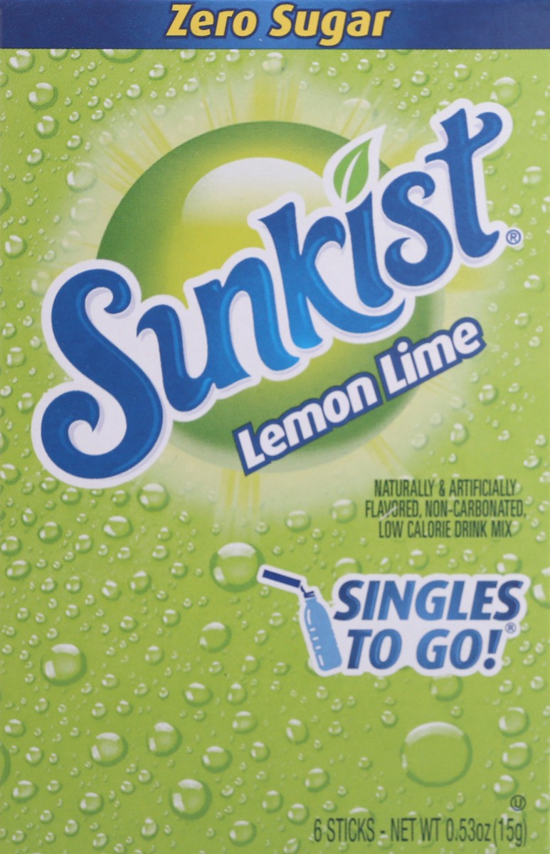 slide 9 of 9, Sunkist Zero Sugar Lemon Lime Drink Mix Singles-Sunkist - 6 ct, 6 ct