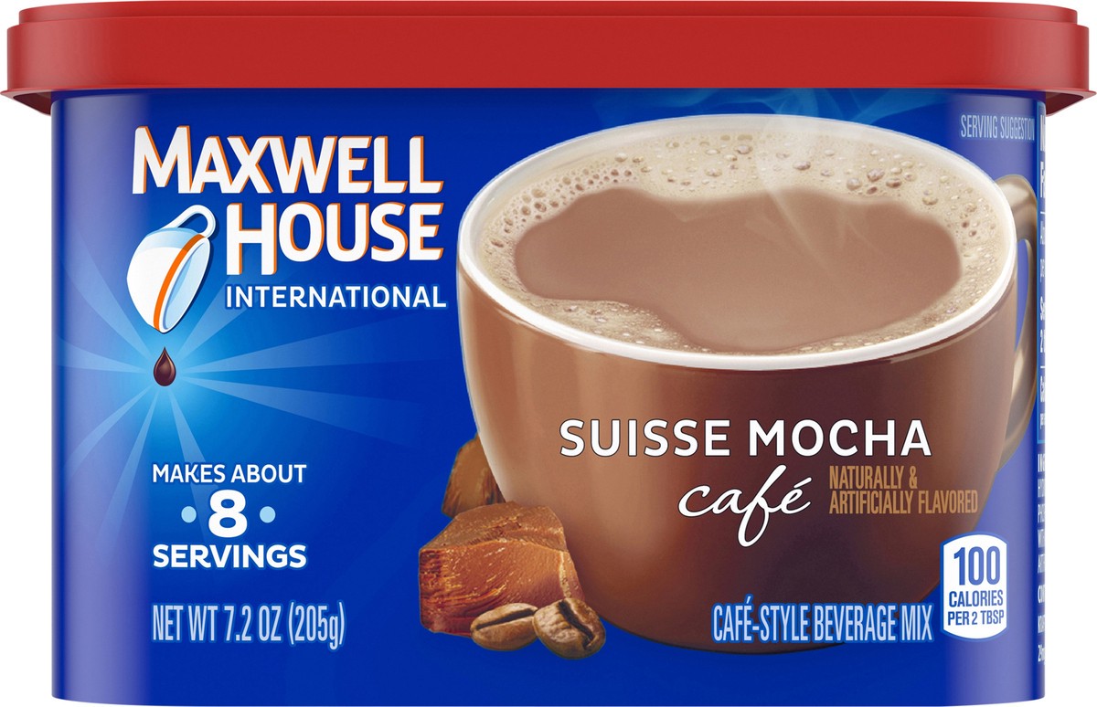 slide 1 of 5, Maxwell House Suisse Mocha Cafe Beverage Mix, Caffeinated, 7.2 oz Can, 7.2 oz
