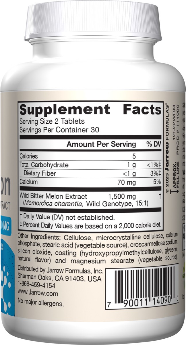 slide 4 of 4, Jarrow Formulas Wild Bitter Melon Extract 1500 mg - 60 Tablets - Patented & Clinically Tested - Dietary Supplement Supports Insulin-Glucose Metabolism - 30 Servings (PACKAGING MAY VARY), 1 ct