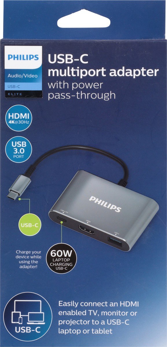 slide 6 of 9, Philips USB-C Multiport Adapter with Power Pass-Through 1 ea, 1 ct